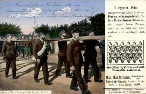 Ak Kriegsgefangene Engländer bei der Arbeit, Patent Graepelsieb, Max Hardtmann, Oberbobritzsch