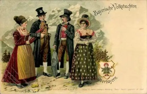Litho Bayrische Volkstrachten, Oberbayern, Münchener Kindl