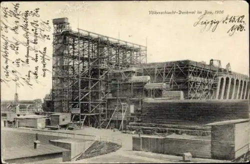 Ak Leipzig in Sachsen, Völkerschlachtdenkmal im Bau 1906