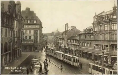 Ak Offenbach am Main Hessen, Am Markt, Straßenbahnen