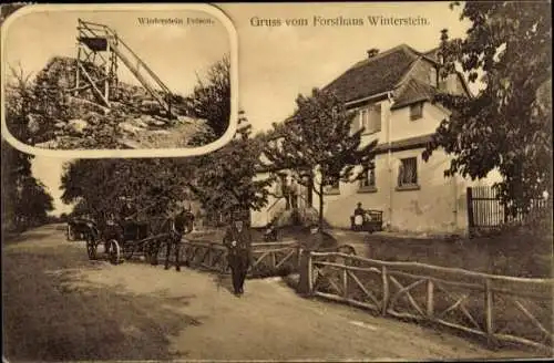 Ak Ober Mörlen in Hessen, Forsthaus Winterstein, Winterstein Felsen