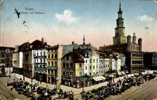 Ak Poznań Posen, Alter Markt mit Rathaus