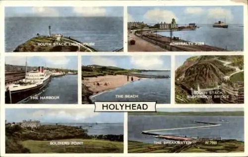 Ak Holyhead Wales, Leuchtturm, Admiralty Pier, Hafen, Strand, Soldiers Point