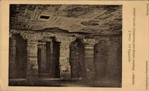 Ak Ajantha Ajanta Indien, Höhle, Innenraum