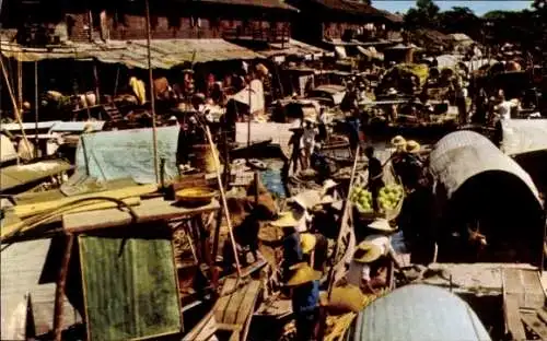 Ak Bangkok Thailand, Landschaft des schwimmenden Marktes