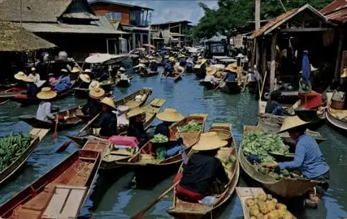 Ak Bangkok Thailand, Wat Sye, Schwimmender Markt