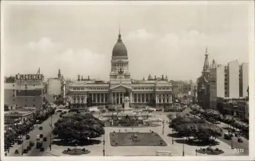 Ak Buenos Aires Argentinien, Plaza Congreso, Reklametafel Longines