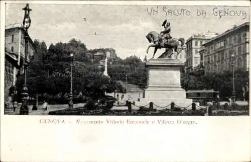 Ak Genova Genua Ligurien, Monumento Vittorio Emanuele e Villetta Dinegro