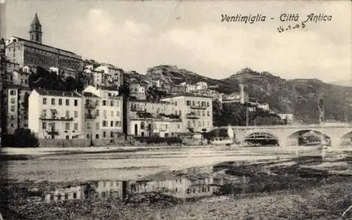 Ak Ventimiglia Liguria, Citta Antica, Altstadt, Wasserpartie, Brücke