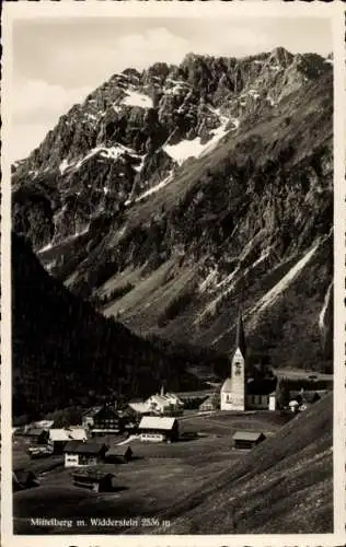 Ak Mittelberg im Kleinwalsertal Vorarlberg, Teilansicht mit Widderstein, Kirche