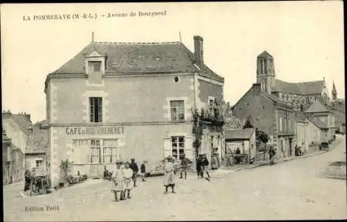 Ak La Pommeraye Maine et Loire, Avenue de Bourgneuf, Cafe du Midi Breheret