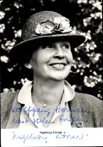 Ak Schauspielerin Ingeborg Körner, Portrait, Autogramm