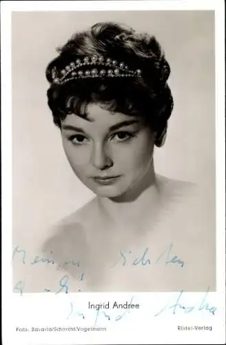 Ak Schauspielerin Ingrid Andree, Portrait, Ein Stück vom Himmel, Rüdel Verlag, Autogramm