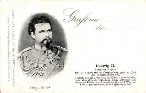 Ak König Ludwig II. von Bayern, Portrait