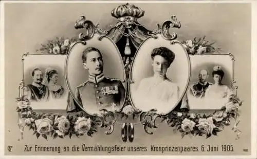 Ak Kronprinz Wilhelm von Preussen, Kronprinzessin Cecilie, Vermählung 6. Juni 1905