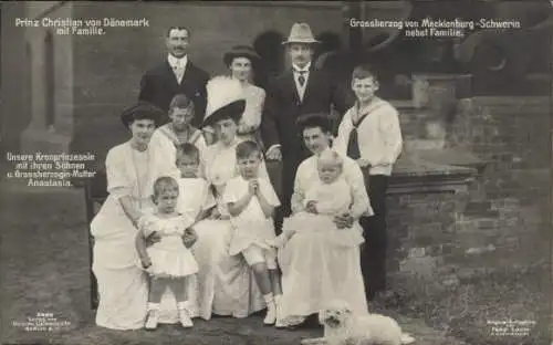 Ak Prinz Christian von Dänemark mit Familie, Großherzog von Mecklenburg Schwerin, Cecilie