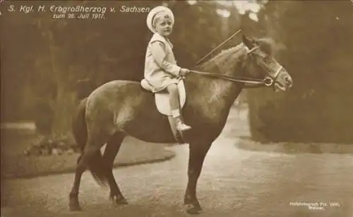 Ak Erbgroßherzog von Sachsen auf einem Pony, Portrait