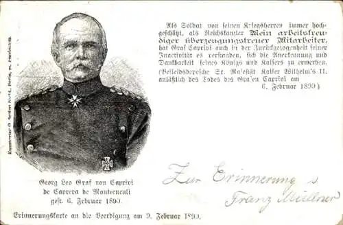 Ak Graf Georg Leo von Caprivi, Reichskanzler, Portrait