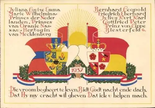 Wappen Ak Prinzessin Juliana, Prinz Bernhard 1937