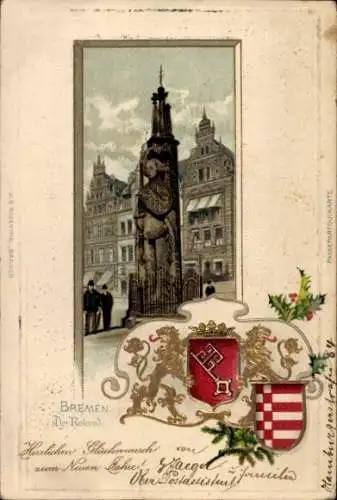 Präge Wappen Ak Hansestadt Bremen, Der Roland