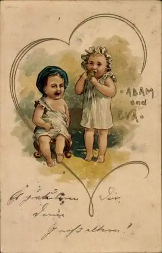 Litho Adam und Eva, zwei verkleidete Babys