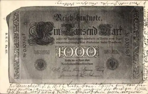 Ak Reichsbanknote, 1000 Mark