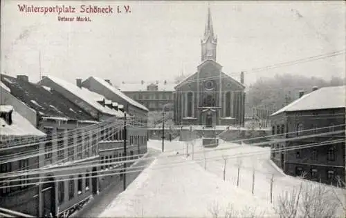 Ak Schöneck im Vogtland, Unterer Markt, Winter