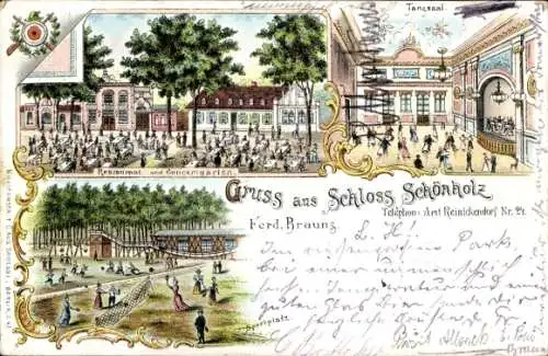 Litho Berlin Pankow Niederschönhausen Schönholz, Schloss Schönholz, Restaurant, Tennisplatz