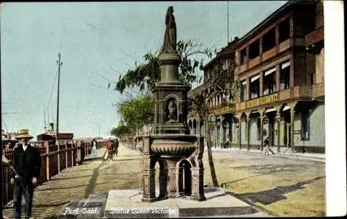 Ak Port Said Ägypten, Statue der Königin Victoria