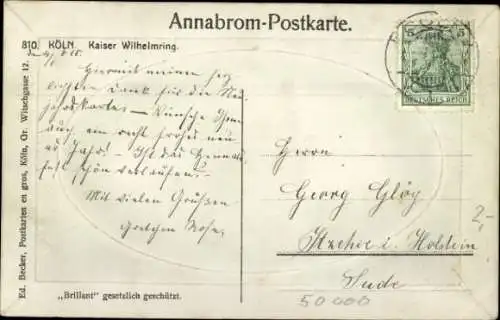 Präge Passepartout Ak Köln am Rhein, Kaiser-Wilhelmring