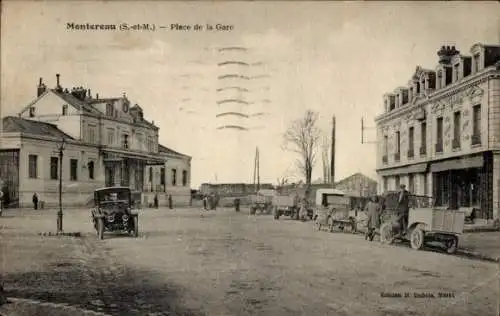 Ak Montereau Seine et Marne, Place de la Gare