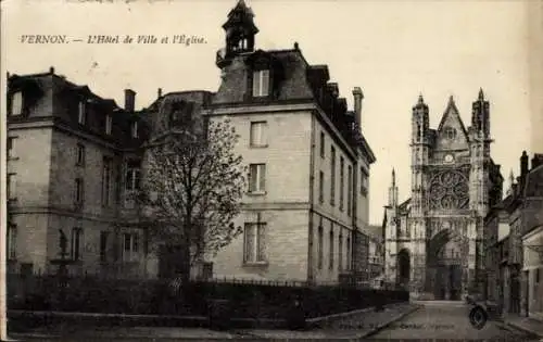 Ak Vernon Eure, Rathaus, Kirche