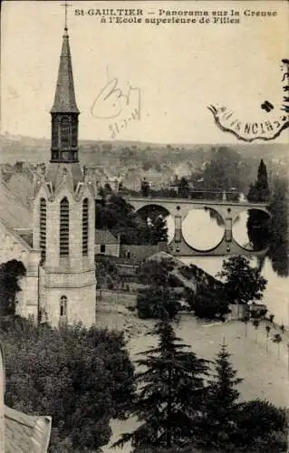 Ak Saint Gaultier Indre, Panorama sur la Creuse a l'Ecole superieure de Filles