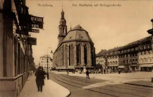 Ak Heidelberg am Neckar, Marktplatz, Heiliggeistkirche