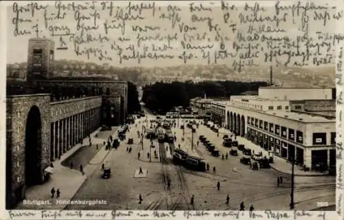 Ak Stuttgart in Württemberg, Hindenburgplatz, Hauptbahnhof, Straßenbahn