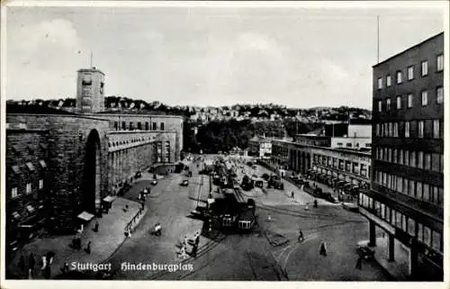 Ak Stuttgart in Württemberg, Hindenburgplatz, Tram, Bahnhof