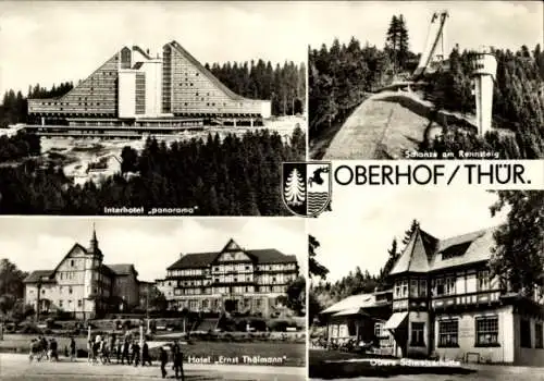 Ak Oberhof im Thüringer Wald, Wappen, Interhotel Panorama, Schanze am Rennsteig