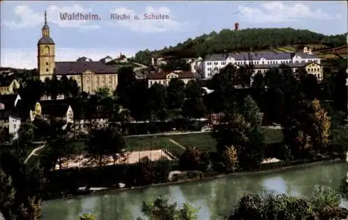 Ak Waldheim in Sachsen, Kirche und Schulen, Teilansicht der Stadt