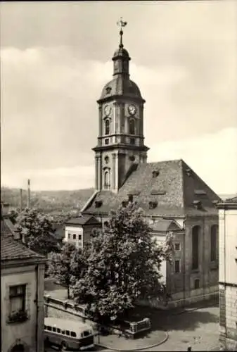 Ak Gera in Thüringen, Blick auf die Salvatorkirche, Bus