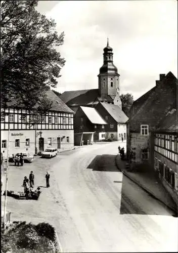 Ak Geising Altenberg im Erzgebirge, Hauptstraße. Kirchturm