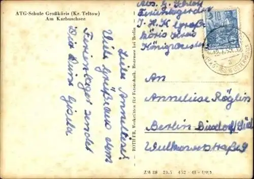 Ak Groß Köris im Kreis Dahme Spreewald, ATG-Schule, Am Karbuschsee