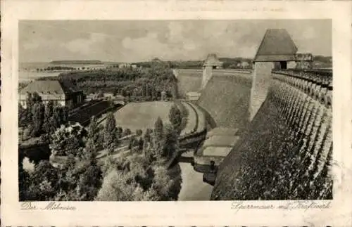 Ak Möhnesee in Westfalen, Möhnetalsperre, Sperrmauer, Kraftwerk