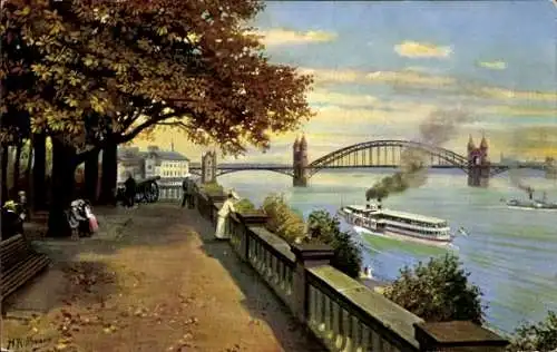 Künstler Ak Hoffmann, H., Bonn am Rhein, Blick vom alten Zoll, Brücke,, Boot