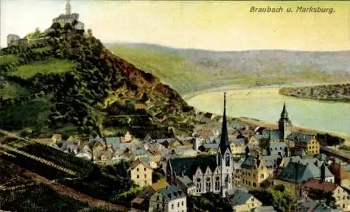 Ak Braubach am Rhein, Marksburg, Panorama