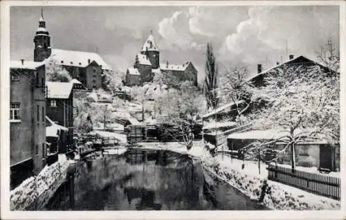 Ak Schwarzenberg im Erzgebirge Sachsen, Blick von der Vorstadtbrücke, Winter