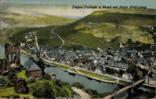 Ak Traben Trarbach an der Mosel, ´Gesamtansicht, Ruine Gräfinburg