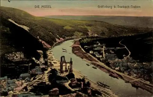 Ak Traben Trarbach an der Mosel, Gesamtansicht, Gräfinburg