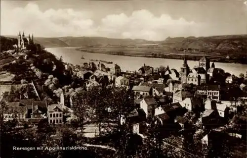 Ak Remagen am Rhein, Gesamtansicht, Apollinariskirche