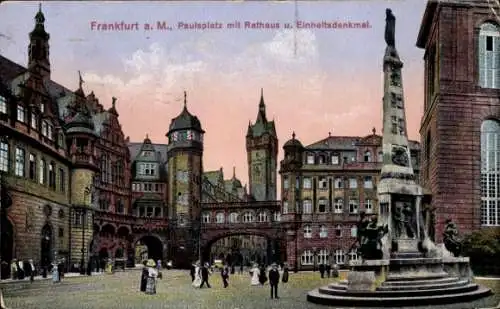 Ak Frankfurt am Main, Paulsplatz, Rathaus, Einheitsdenkmal