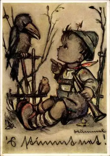 Künstler Ak Hummel, Berta, 's stimmt net, Junge, Rabe
